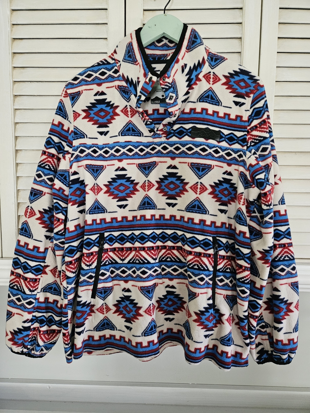 KAVU Women’s Large Southwestern Aztec Print Fleece Snap Pullover